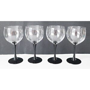 4 Vintage LUMINARC Black Stemmed Wine Glasses France Barware